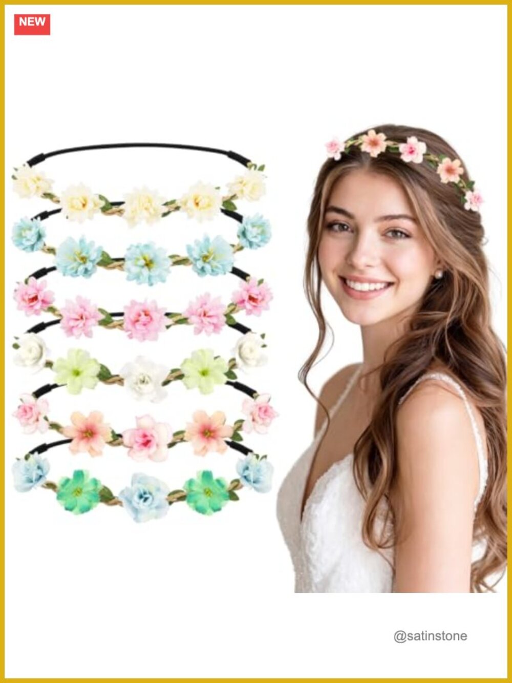 6PC Boho Flower Crown Headpiece Set Elastic Headbands Women Girls